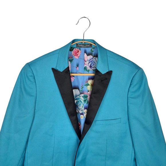 Paisley & Gray Slim Fit Men's 38R Blazer Tuxedo Suit Jacket Blue Turquoise - Picture 6 of 11